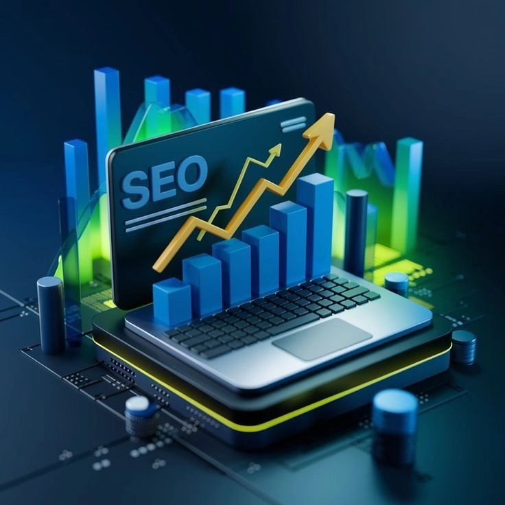SEO concept featuring a laptop